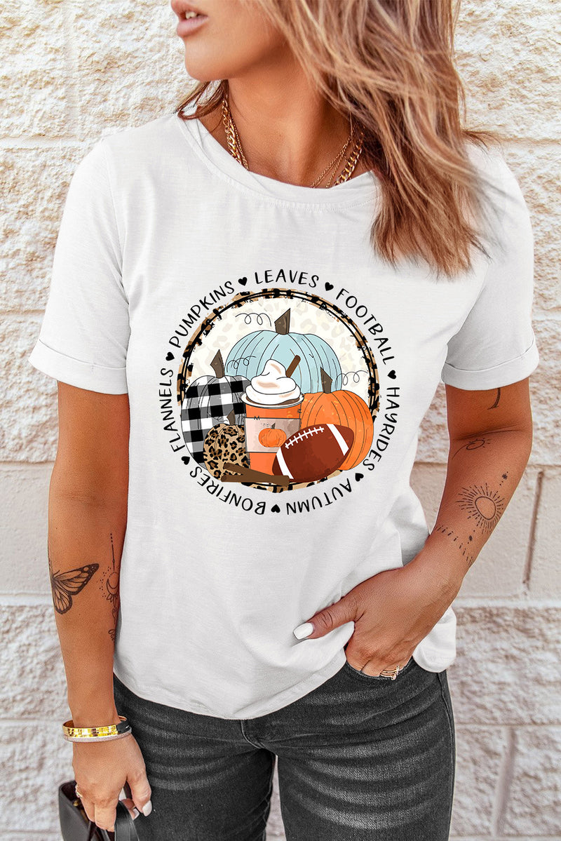 White Autumn Vibes Pumpkin Graphic T-shirt