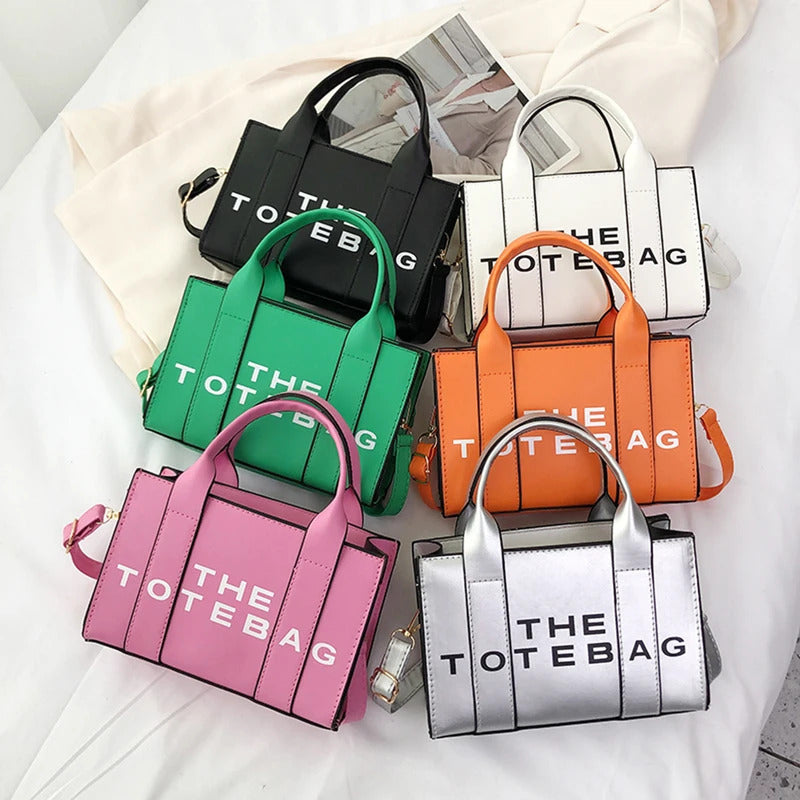 Women Tote Bag Contrast Letters Fashion Ladies Commute Bag PU Leather Portable Casual Simple Adjustable Straps Female Satchel