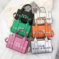 Women Tote Bag Contrast Letters Fashion Ladies Commute Bag PU Leather Portable Casual Simple Adjustable Straps Female Satchel