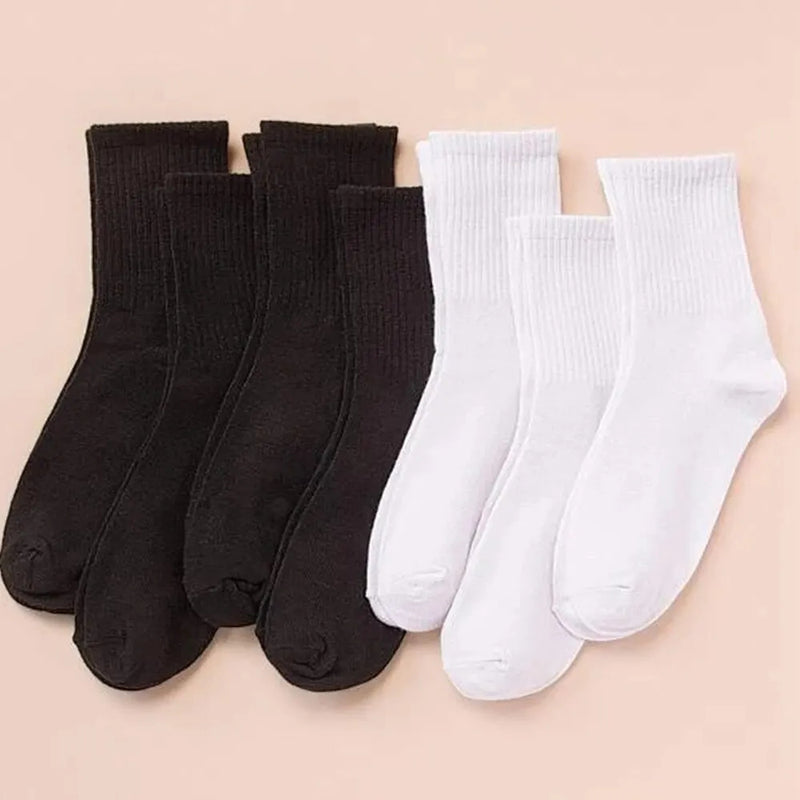 7/10/20 Pairs Mid Length Socks Women Classic Black White Solid Color Fashionable Casual Sports Absorbing Breathable Men Socks