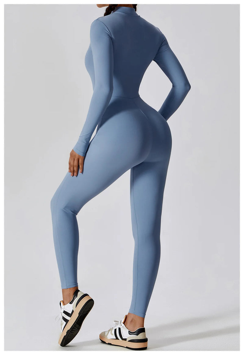 Zipper Sports Jumpsuits Women's Tracksuit One-Piece Fitness Suits Gym Clothing Female Sexy Long Sleeve Workout Overalls