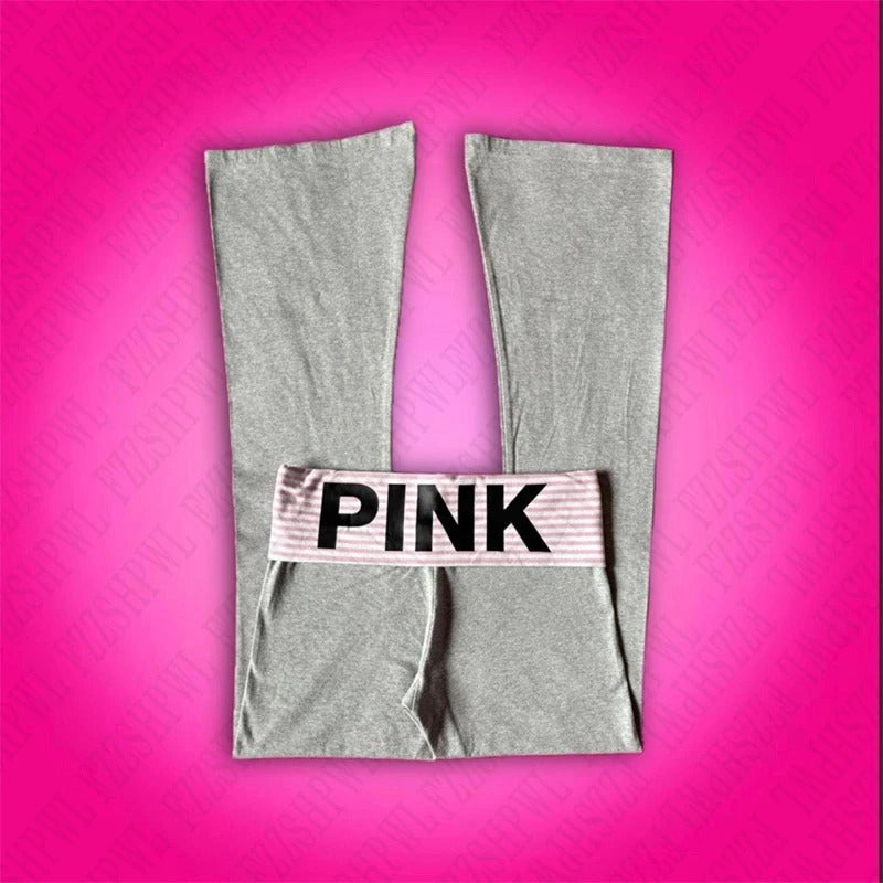 Fashion bootcut pants aesthetic casual women's pants cute pink stripes letter print slim pants punk retro E-girls Y2K streetwear