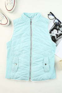 Sky Blue Zip-up Side Pockets Puffer Vest