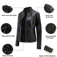 Women's Coat Fashion Trend Simple Autumn Winter Analog Collar Zipper PU Leather Motorcycle Jacket for Women