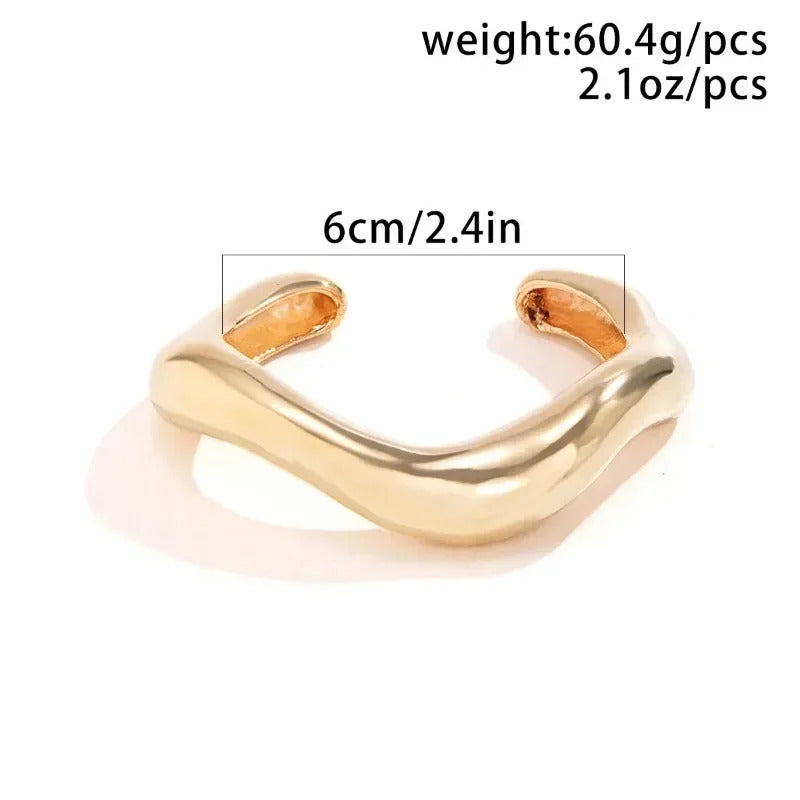 Wide Cuff Bangles Punk Gold Silver Color Geometric Metal Large Bangles for Women Bracelets Men Exaggerated Luxury Jewelry