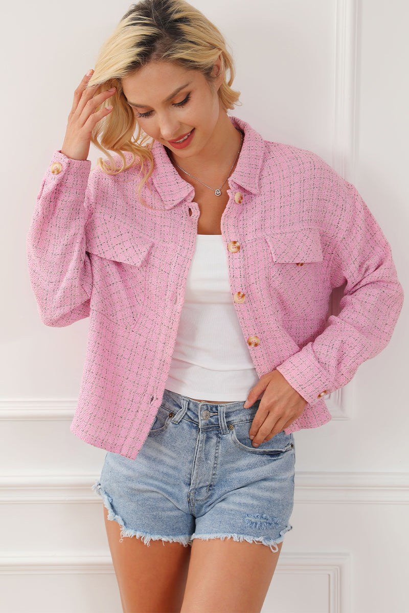 Pink Plaid Tweed Button Up Shacket