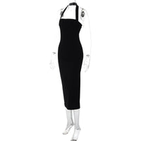 Hugcitar 2024 Elegant Halter Black Backless Sexy Bodycon Maxi Prom Dress Summer Women Y2K Clothes Wedding Birthday Party