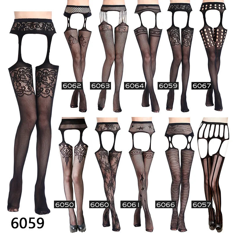 Women Sexy Lingerie Stockings Garter Belt Stripe Elastic Stockings Black Fishnet Stocking Thigh Sheer Tights Pantyhose dropship