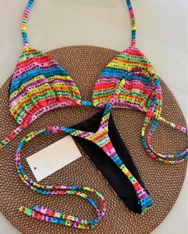 RUOTONSEPT Letters Printed Colorful Mini Thong Bikini Women Swimwear Female Swimsuit Two-pieces Bikini set Bather Bathing Suit