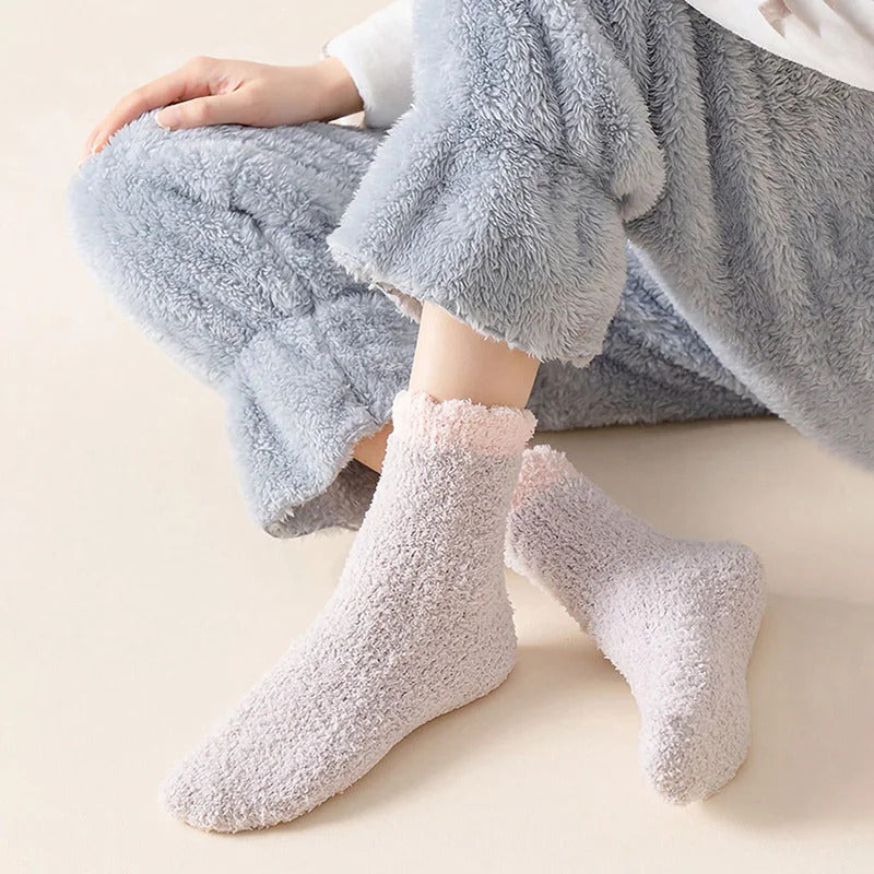 4 Pairs Women Winter Warm Fuzzy Socks Thick Thermal Solid Soft Fluffy Socks Cute Fashion Slipper Home Floor Sleeping Socks