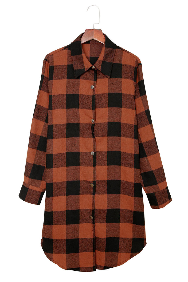 Blue Turn-down Collar Plaid Shirt Jacket