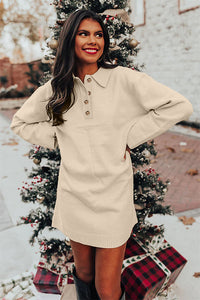 Apricot Polo Collar Knitted Mini Sweater Shift Dress