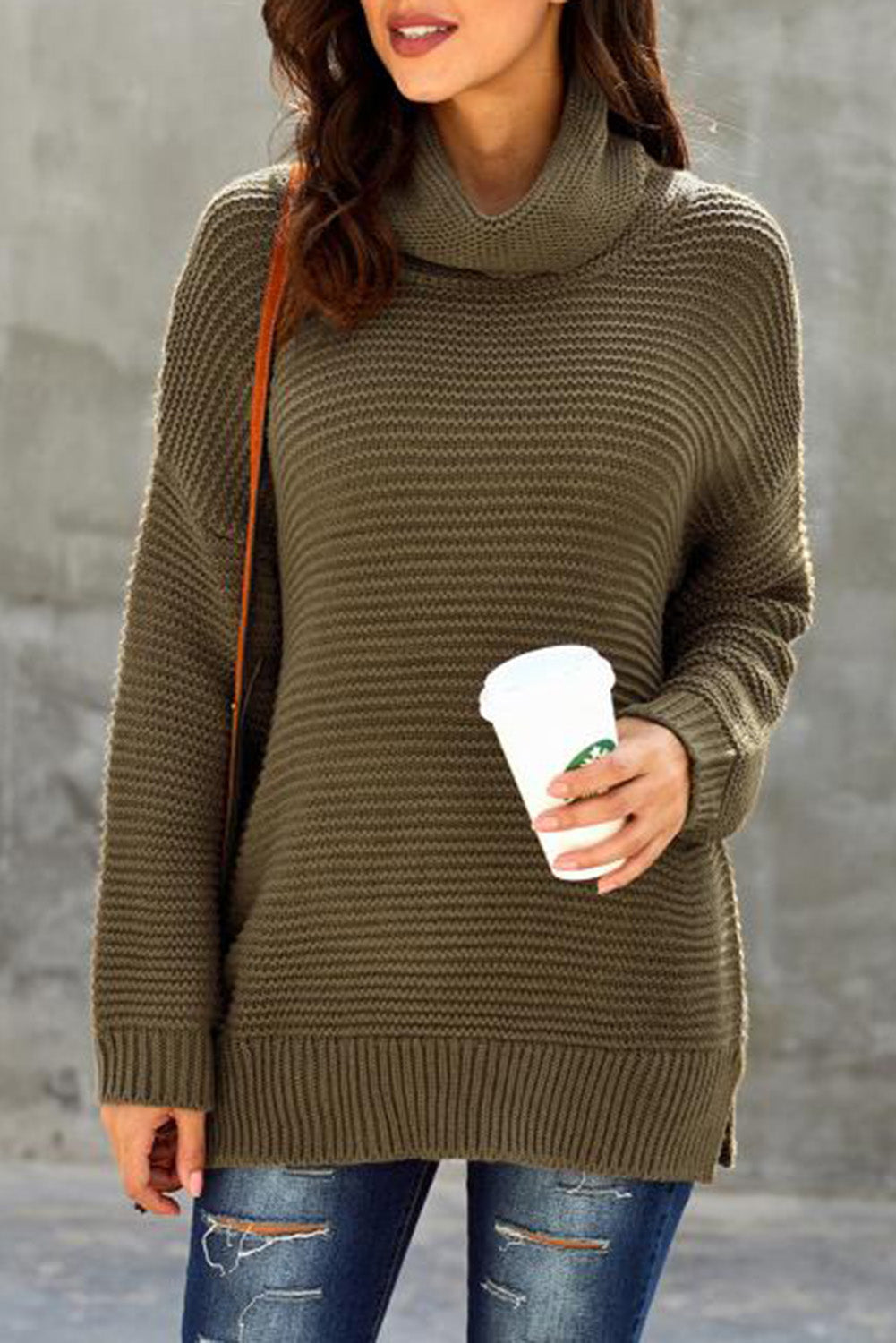 Sage Green Cozy Long Sleeves Turtleneck Sweater