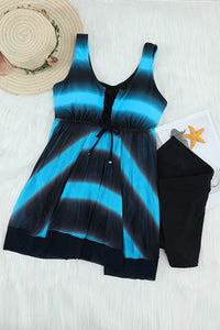 Sky Blue Tie Dye Ombre Swimdress Tankini Set