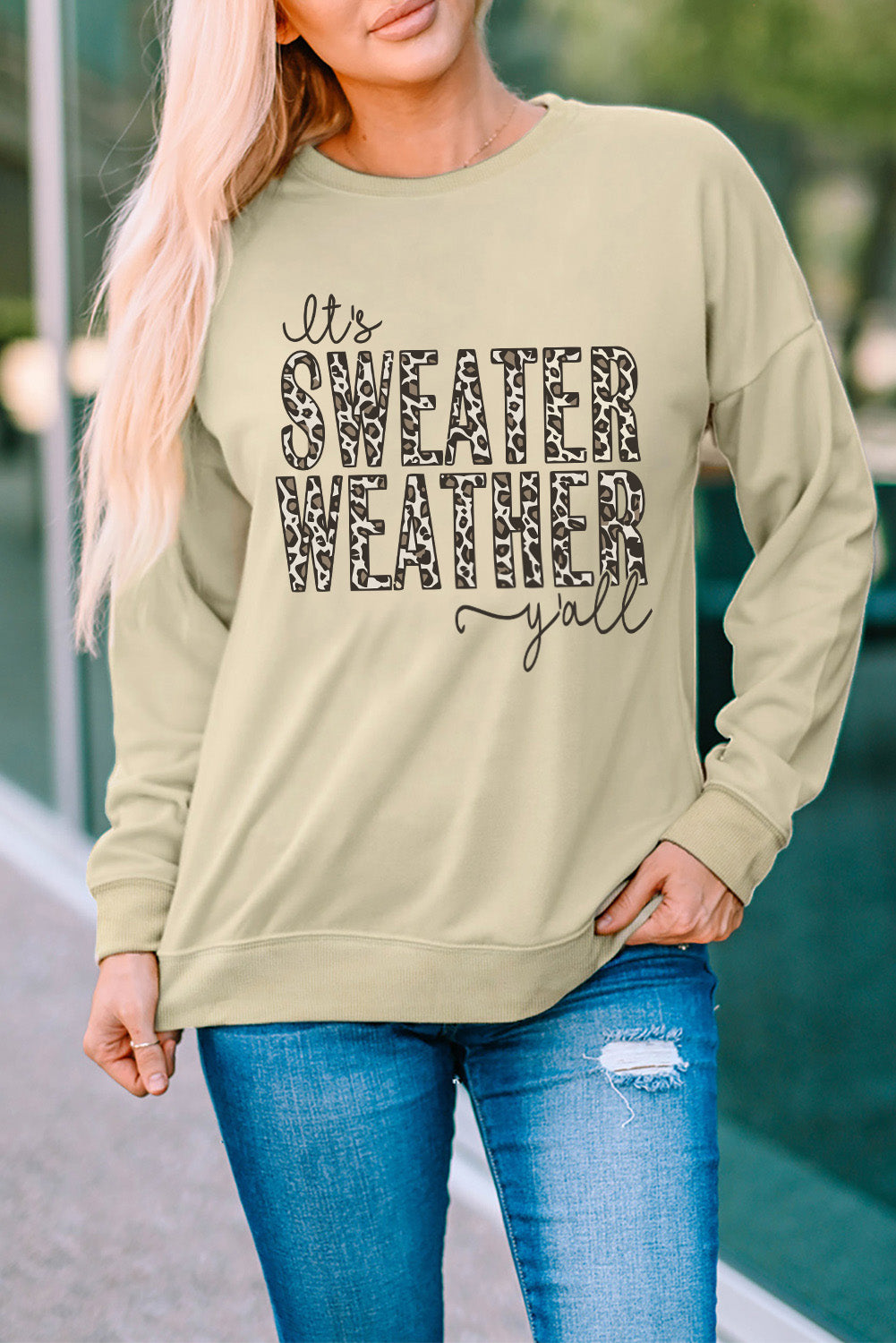 Khaki SWEATER WEATHER Leopard Print Pullover Sweatshirt