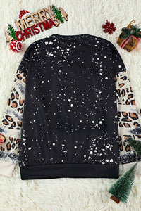 Black Faith Cross Leopard Insert Bleached Sweatshirt