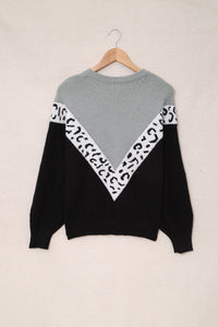 Black Colorblock Chevron Leopard Pullover Sweater