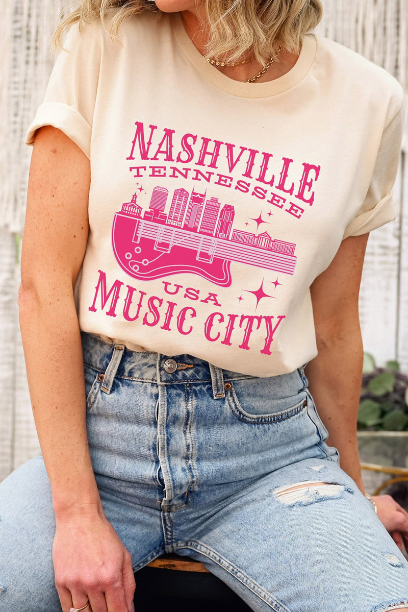 Khaki Nashville Tennessee USA Music City Graphic Tee