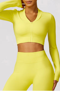 Yellow Long Sleeve Crop Top and Flare Pants Workout Set