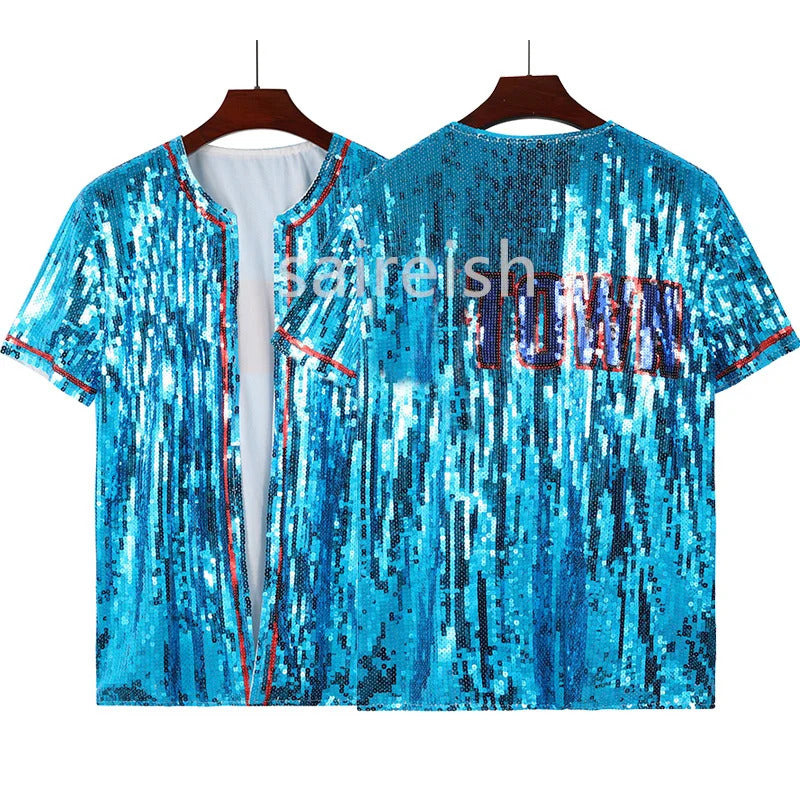 Blue Texan Game Day Sequin Shirt Jersey Dress