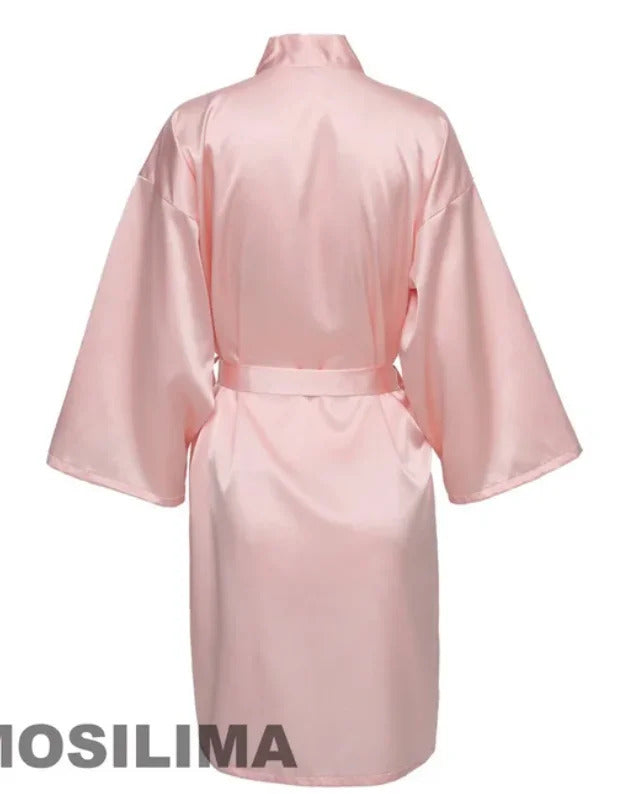 Wedding Party Team Bride Robe With Black Letters Kimono Satin Pajamas Bridesmaid Bathrobe SP2000