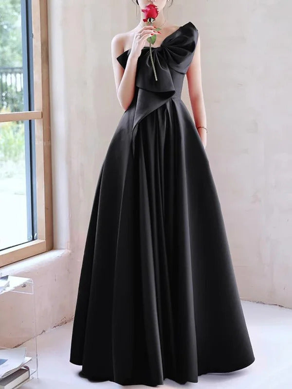 Customized Elegant Temperament Prom Vestidos Bow Draped One-shoulder Strapless Cross Lace Up Graduation Dress Trendy Party Eveni