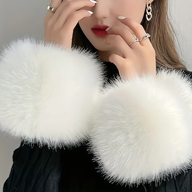 Elegant and soft artificial fur cuffs, elastic wrist warmers for autumn and winter cold protection, decorative wrist cuffs