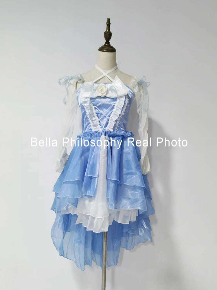 French Romantic Style Lolita Op Elegant Girl Cosplay Princess Puff Sleeve Ribbon Bowknot Flower Tunic Mesh Fantastic Fairy Dress