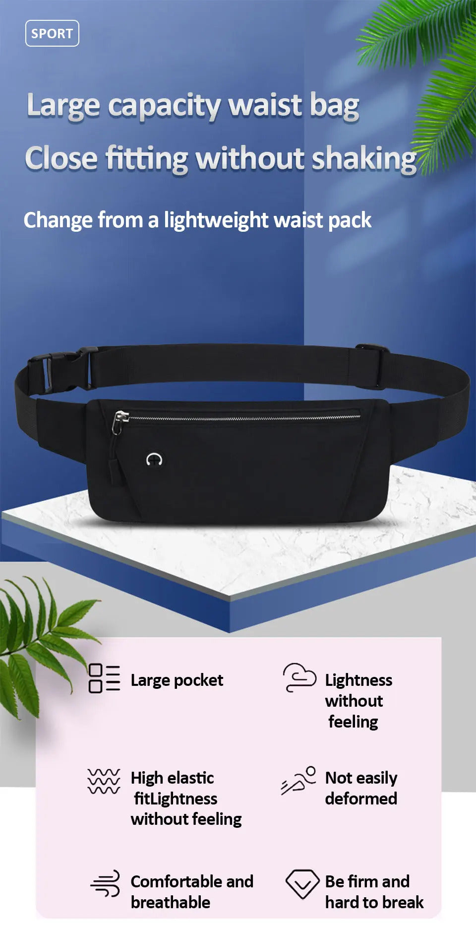 Running Waist Bag Sports Belt Pouch Mobile Phone Bag Men Women Waist Pack Lightweight Gym Sports Bag Waist Pack Adjustable Strap