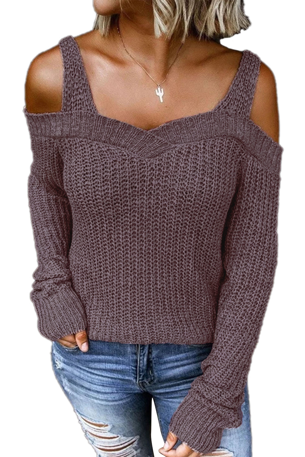 Dark Blue Dew Shoulder Juliette Knitted Sweater