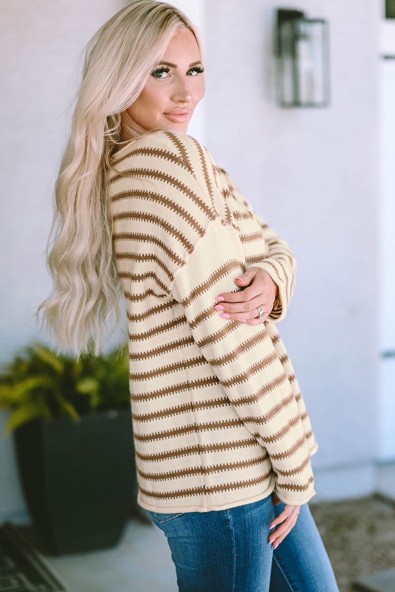 Black Striped Drop Shoulder Oversized Sweater