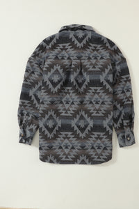 Gray Western Aztec Print Drop Shoulder Casual Shacket