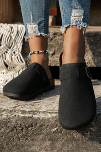 Black Suede Buckle Detail Slippers