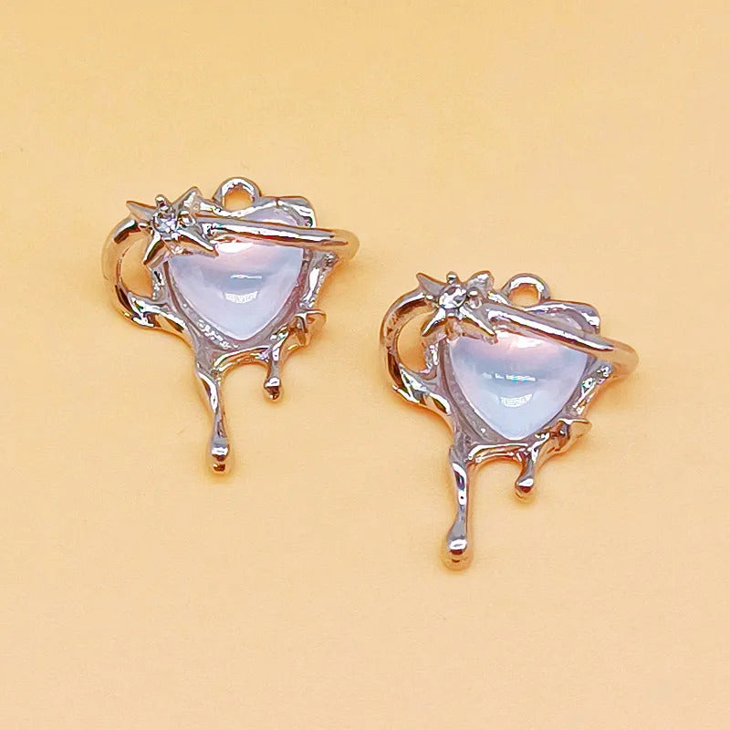 10pcs New Heart Enamel Charms Pink Fashion Y2K Style Pendants For Making DIY Handmade Findings Accessories Necklace Jewelry