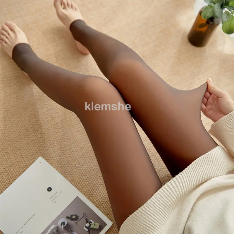 Women's Fleece Tights Ladies Warm Winter Tights Leggings Thick Fleece Panty Fake Translucent Pantyhose Thermal Stockings Woman