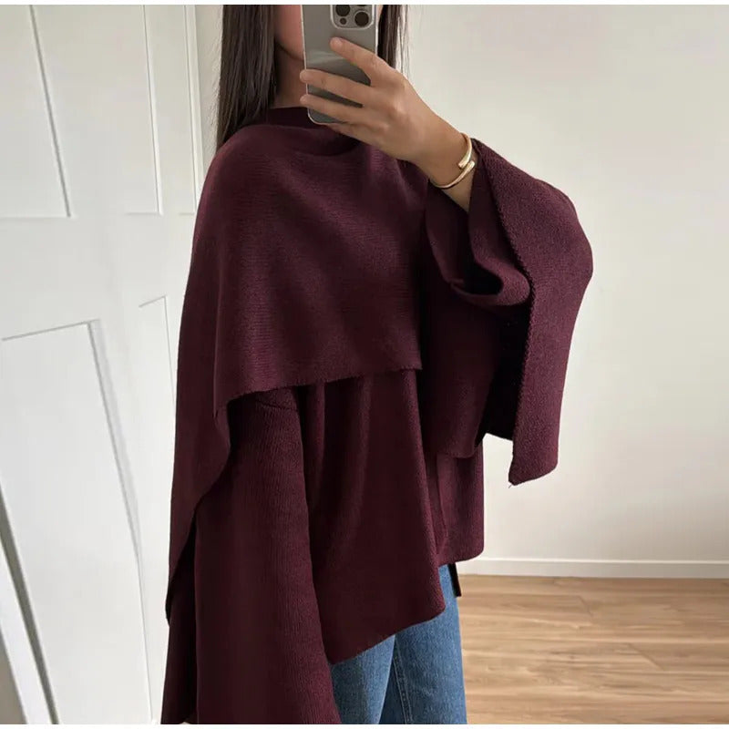 2024 Burgundy Women's Chic Scarf Collar Jackets Autumn Fashion Long Sleeved Casual Loose Coat New Ladies Elegant Street Outwear