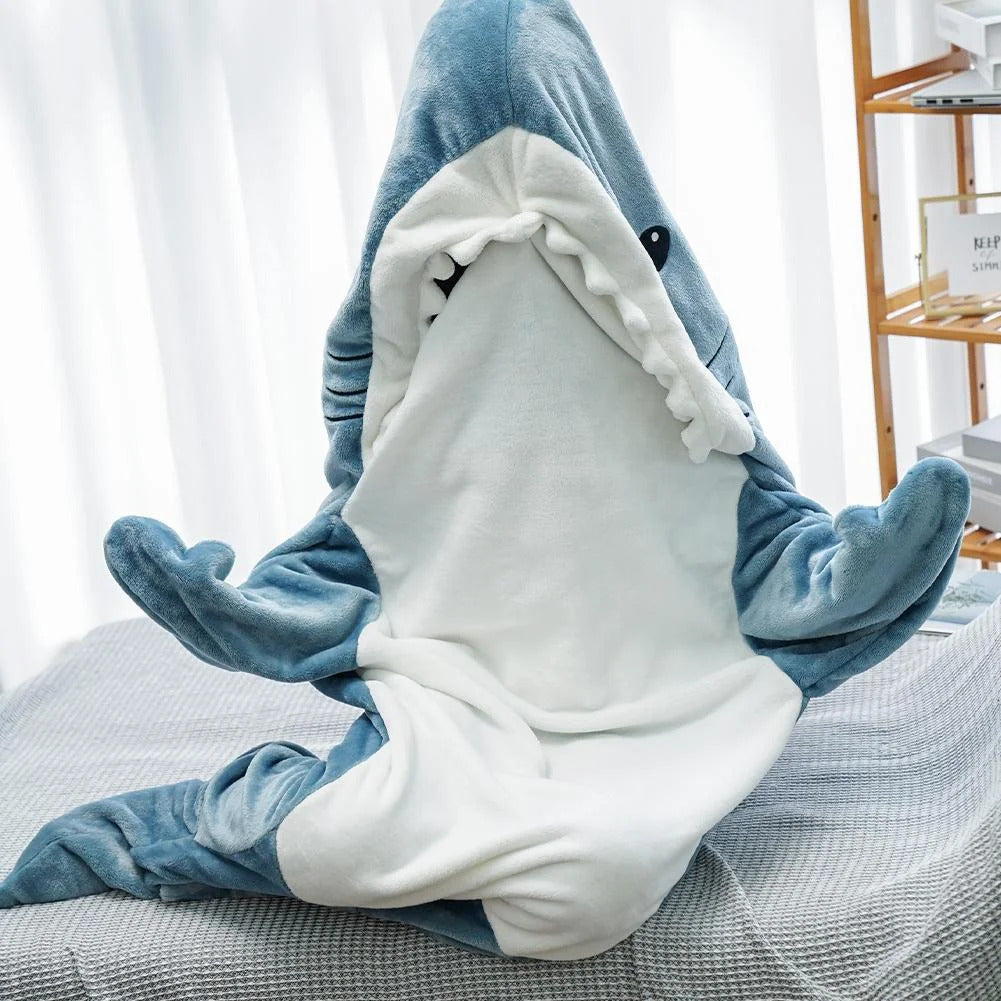 Cartoon Shark Sleeping Bag Pajamas Office Nap Shark Blanket Karakal Pajama Sets Fabric Mermaid Shawl Blanket For Christmas Gift