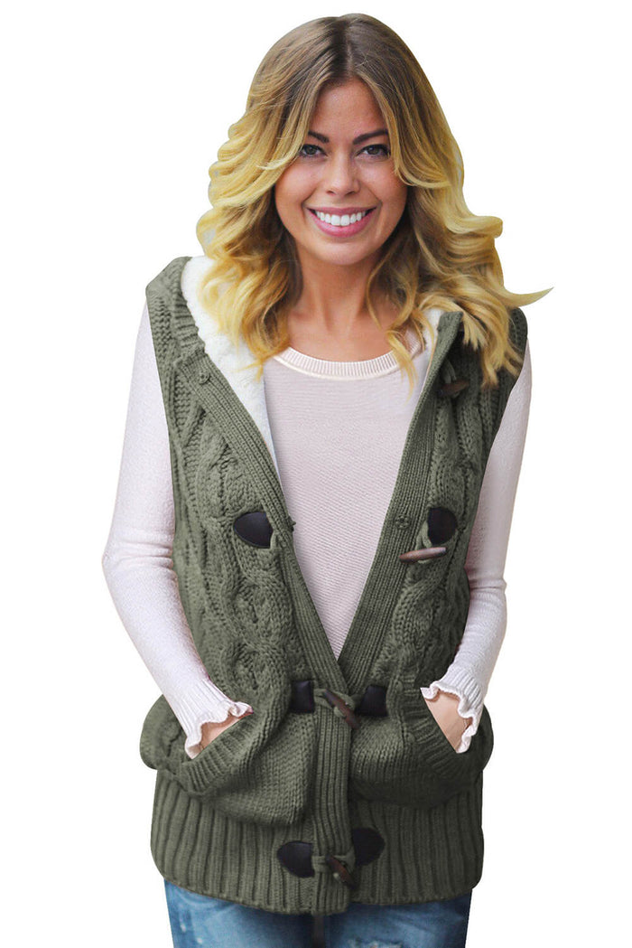 Green Cable Knit Hooded Sweater Vest