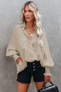 Apricot Billowy Sleeves Pocketed Shirt