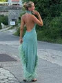 Summer Women Backless Sling Dress Sexy Loose V Neck Sleeveless Split Maxi Dresses 2024 New Female Beach Vacation Party Robes