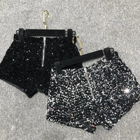 Whole Body The New 2023 Sparkling Sequins Shorts Women Short Zipper Nightclub Woman Slim Fit for Silver and Black   Sexy Shorts