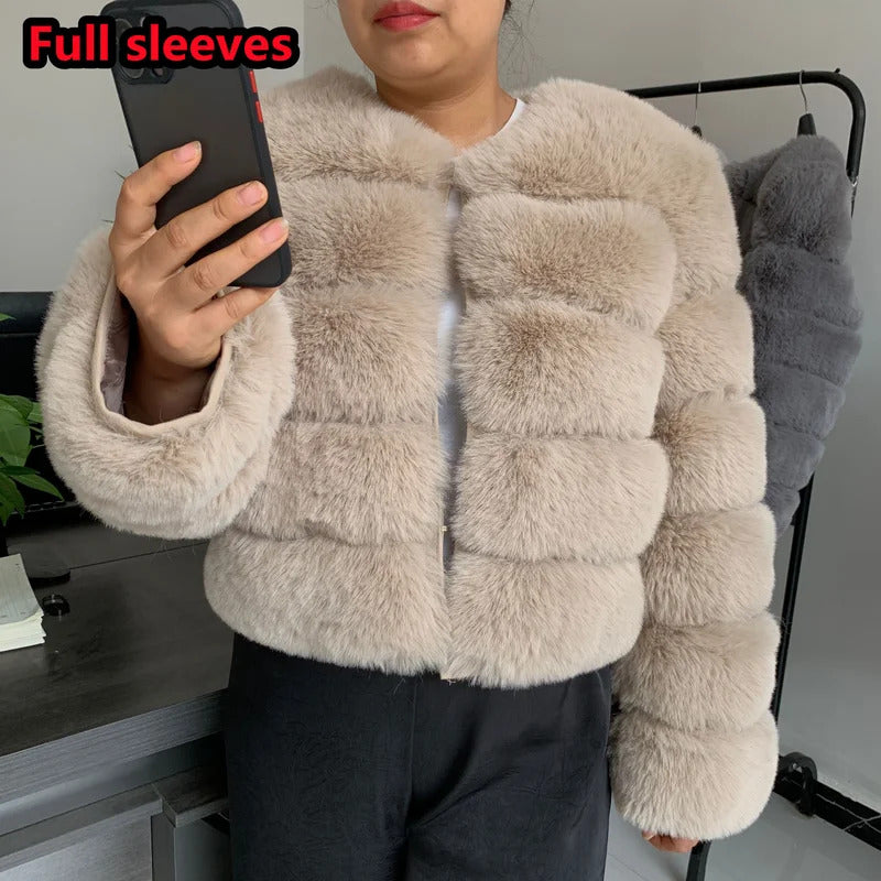 Women's Fashion faux fur coat super hot Autumn Winter women short Faux fox fur fluffy jacket high quality 7xl Ladies furry coats