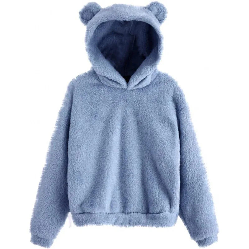 Autumn Winter Women's Hoodies Winter Women Long Sleeve Rabbit Ear Hood Sweatshirt Cute Plush Warm Casual Hoodie Tops