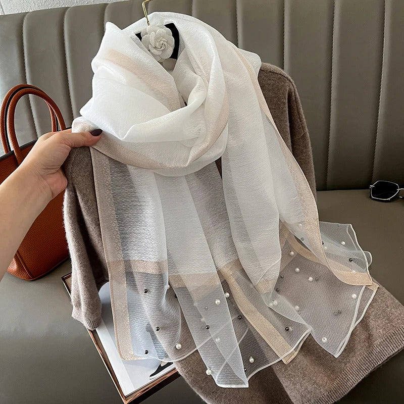 2024 Luxury Brand Women Fashion Scarf Plain Solid Silk Linen Shawls Scarves Summer Lady Bandanas Foulard Hijab