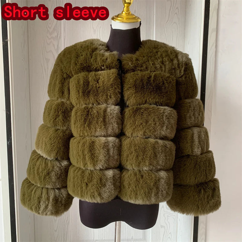 Women's Fashion faux fur coat super hot Autumn Winter women short Faux fox fur fluffy jacket high quality 7xl Ladies furry coats