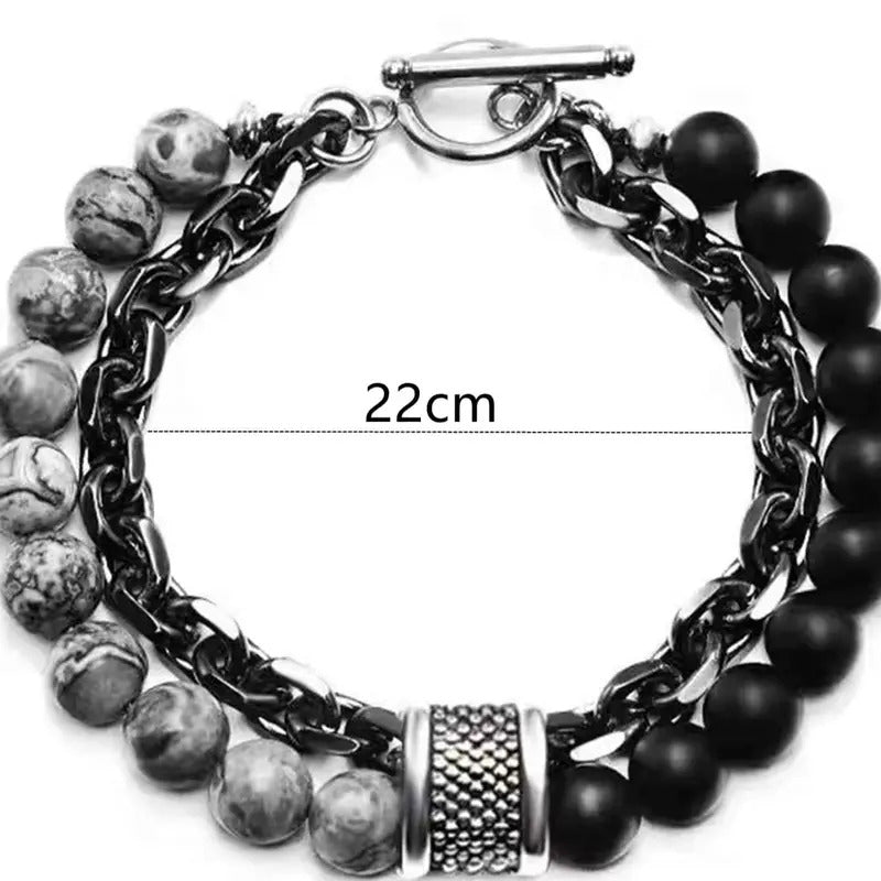 1 Piece Punk Simple Temperament Black Beaded Chain with Natural Stone Beaded Chain Bracelets MEN'S FASHION Items Holiday Travel