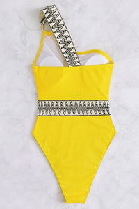 Yellow Contrast Trim Cut out One Shoulder One Piece Swimsuit