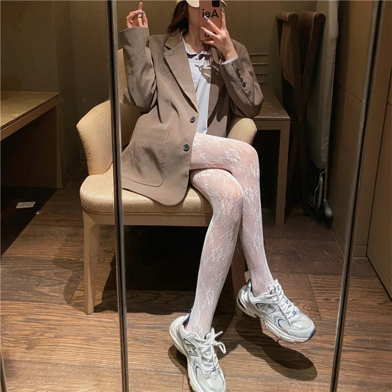 Women Rattan Sexy Stockings Club Party Anti-Snagging Flowers Tights Calcetines Fish Net Stocking Fishnet Mesh Lace Pantyhoses