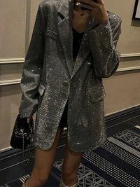 Tossy Sequin Glitter Lapel Suit Outwear For Women Luxury Long Sleeve Fashion Pocket Elegant Sparkle Coat Women's Suit Outwear