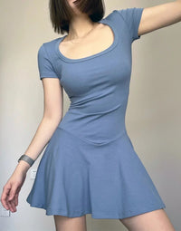 Women's Square Neck Short Sleeve Skater Dress